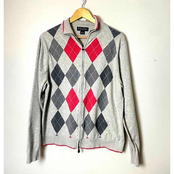 Brooks Brothers Men's Supima Cotton Cardigan Size Large Argyle Print Academic - Picture 1 of 11